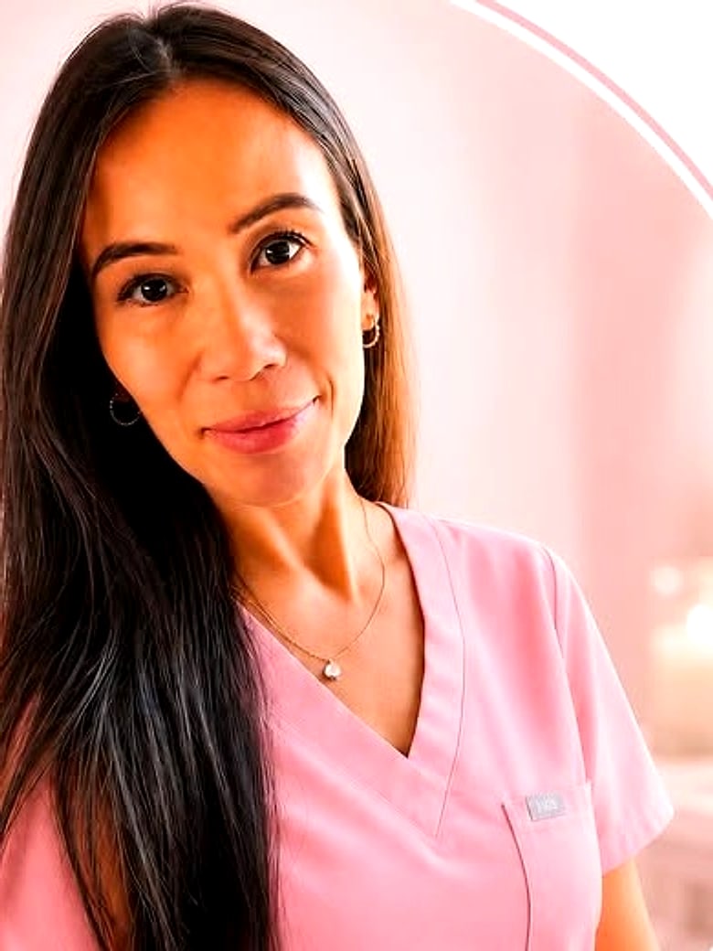 Kristine Arcadi in pink scrubs